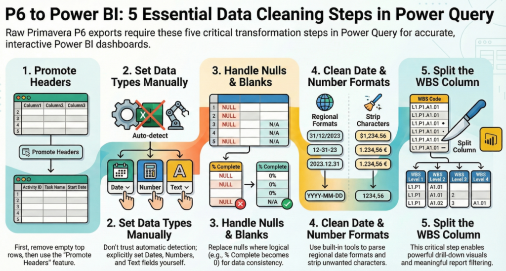 Part 2A — The Power Query Transformation: Cleaning the P6 Mess image